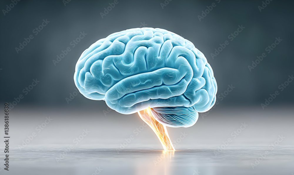 Poster futuristic hologram of brain with ai concepts and creative design