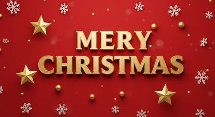 Fototapeta premium Golden Merry Christmas 3D Render: Festive Red Background AI Generated