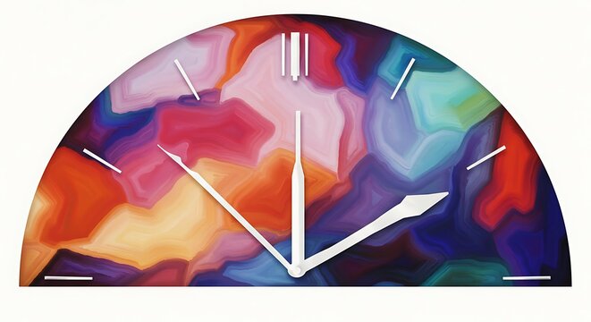 Abstract Half-Circle Clock: Vibrant Swirl Digital Painting AI Generated