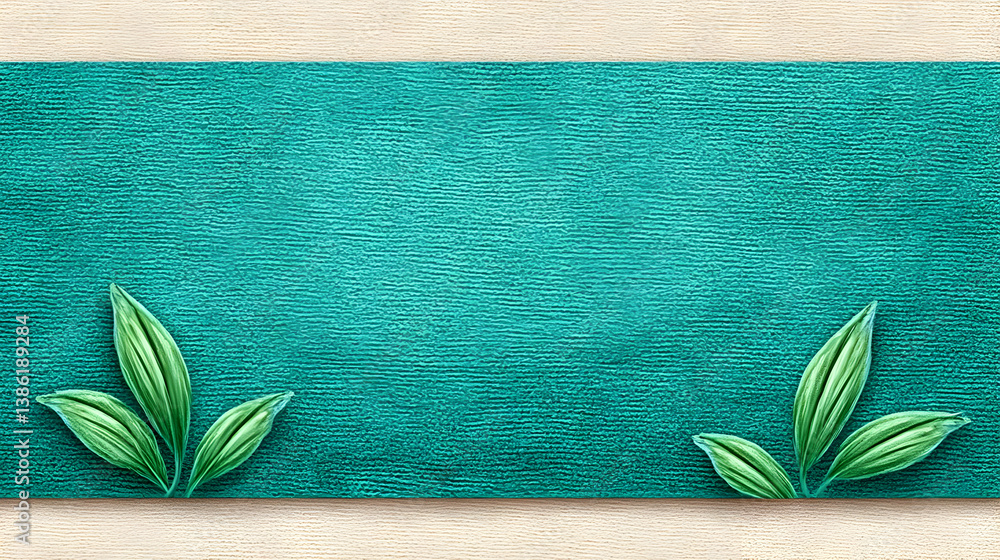 Poster luxurious cyan texture with elegant leaves for background design