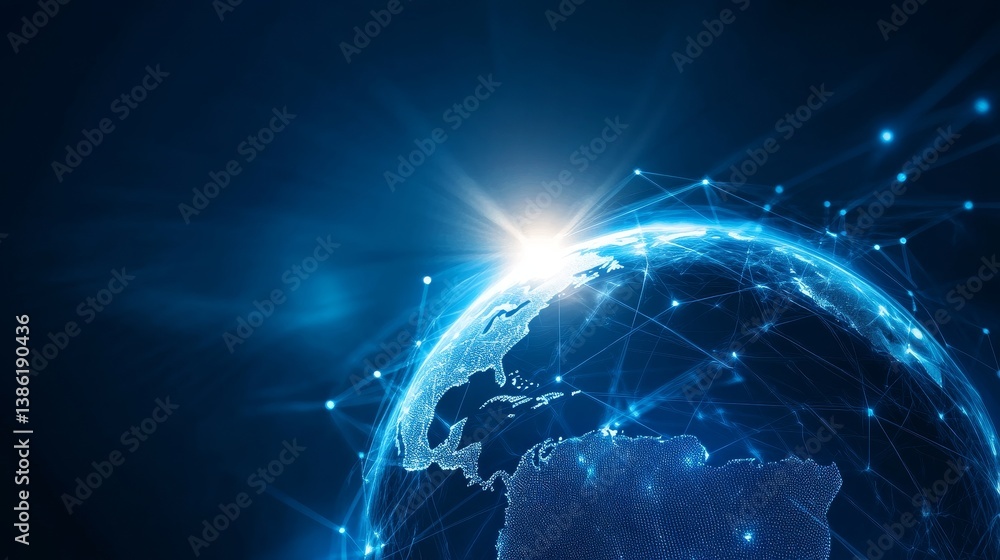 Poster global network connection - illuminated globe showcasing interconnected lines, symbolizing global co