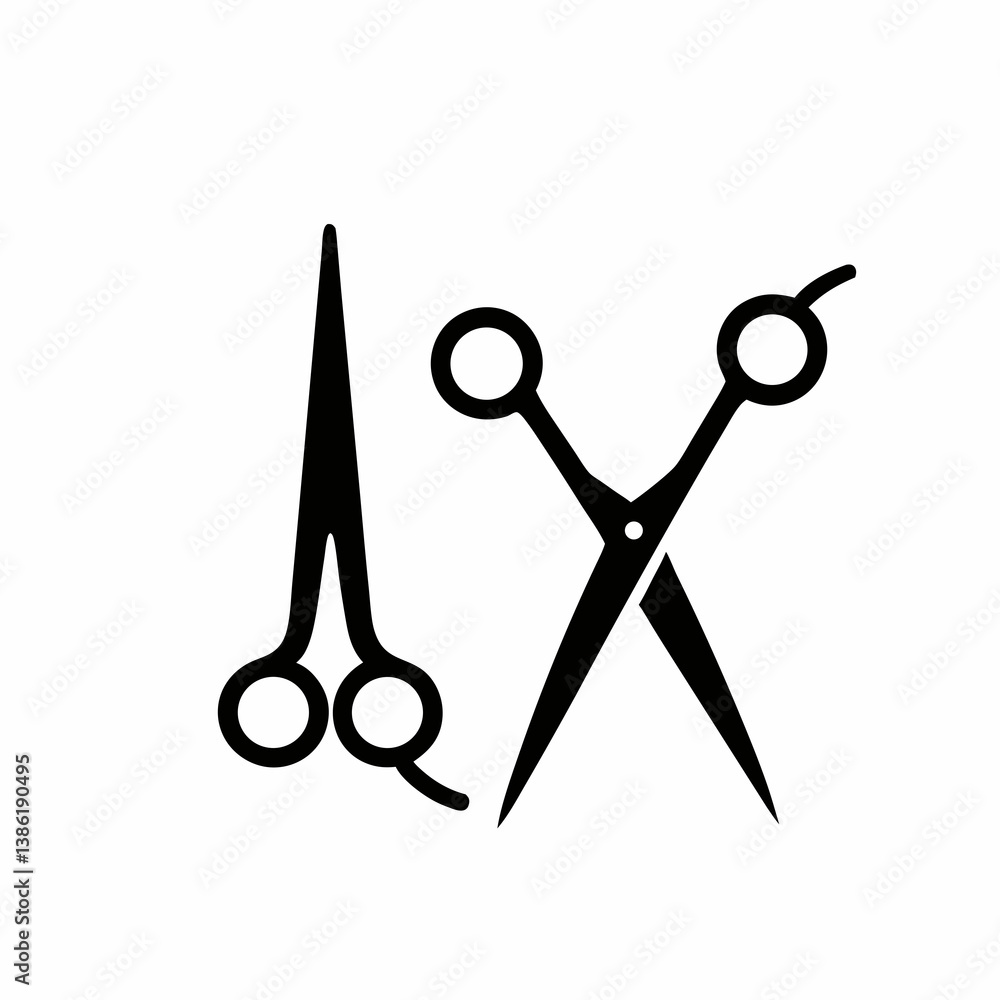 Poster Black Scissors Silhouette Two Isolated Open Scissors On White Background