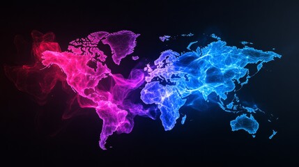 Global Network Connectivity Visualization - A vibrant world map depicting global network connections, symbolizing communication, technology, data flow, globalization, and interconnectedness
