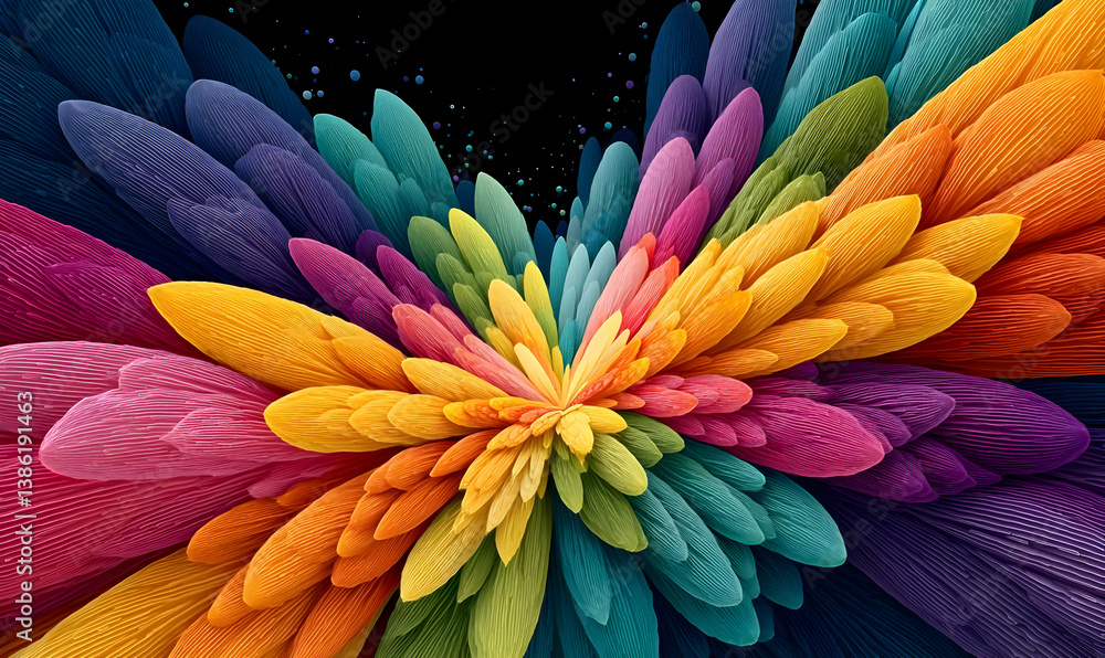 Poster vibrant fractal pattern with chaotic 3d design elements