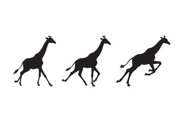 Giraffe Silhouette Vector Set Running and Walking Giraffe Illustrations