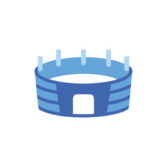 Blue Icon Illustrating Modern Stadium with Empty White Field