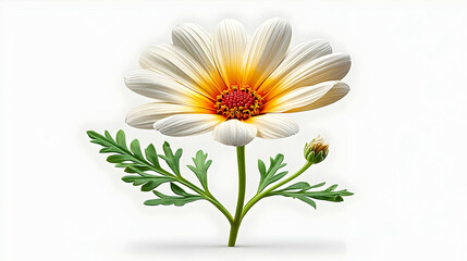 Isolated White Flower with Orange Center on White Background