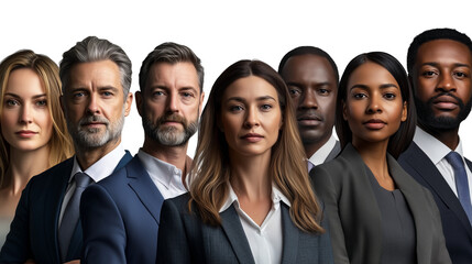 Business team composed of different types of people, a business team, the image of a professional team, a business team composed of people with different perspectives, on a transparent backgrounds