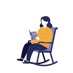 Woman reading a book while sitting in a rocking chair in a minimal vector illustration