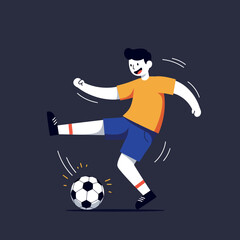 Energetic soccer player kicking a ball in a dynamic flat vector illustration