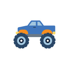 Cute Blue Monster Truck Illustration with Big Tires
