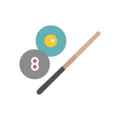 Flat Vector Illustration of Billiard Balls and Cue Stick