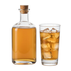 Corked Bottle and Iced Amber Drink.