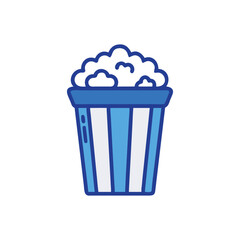 Popcorn bucket, movie snack, striped container, cartoon illustration