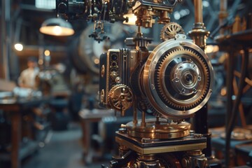 Obraz premium Intricate details of Victorian technology showcase craftsmanship and innovation in an antique workshop environment