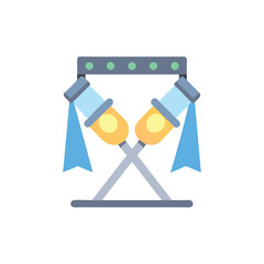 Stage lighting rig icon with two spotlights crossing beams