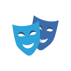 Comedy and Tragedy Theater Masks, Blue Shades, Illustration