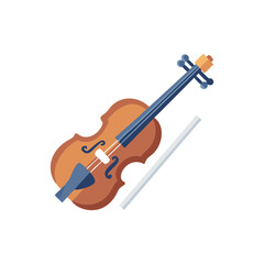 Fototapeta premium Cartoon Violin and Bow, Musical Instrument Vector Illustration