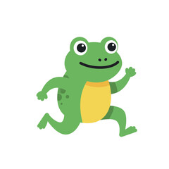Obraz premium Playful green frog character in flat design style jumping happily in vector art