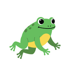 Obraz premium Green frog character in playful pose with friendly expression, flat vector art