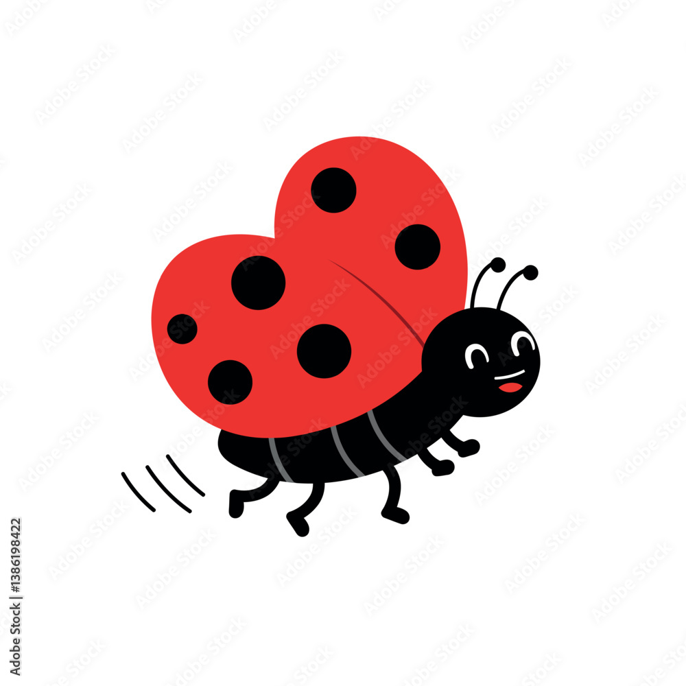 Poster a cheerful ladybug with a heart-shaped shell in a flat and colorful vector illustration