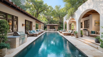 Fototapeta premium Luxurious pool house, outdoor living