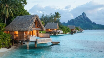 Fototapeta premium Luxurious overwater bungalows on a tropical beach