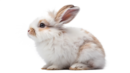 Cute Fluffy Bunny Sitting with Perked Ears on White Background