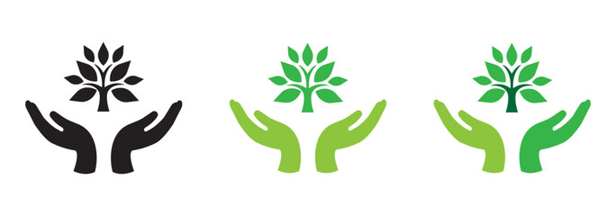 Fototapeta premium Leaf on hand icon. Organic icon, vector illustration