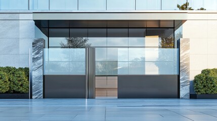 A sleek modern gate made of glass and metal with minimalistic design
