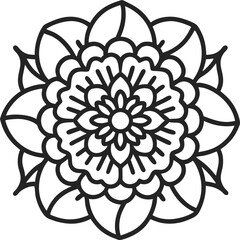 Marigold outline icon, decorative floral pattern, clean line art, white background 