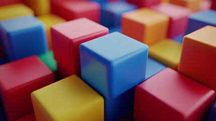 Colorful plastic building blocks in close-up view