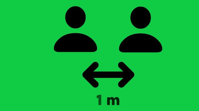 1 Meter Distance Between Two People Icon Animation, 4K Social Distancing Symbol Motion Graphic on Green Screen Background