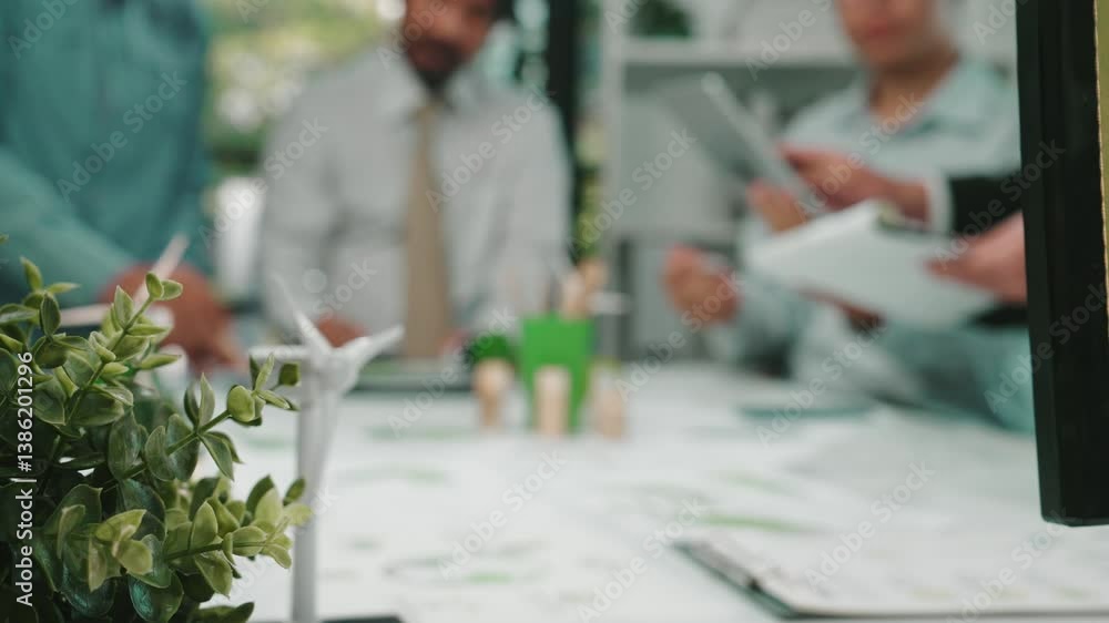 Poster a dynamic business team engages in collaboration within a vibrant office environment. they discuss i