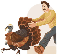 Man Chasing Turkey Illustration