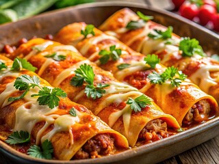 Oven-Baked Beef Enchiladas Macro Closeup