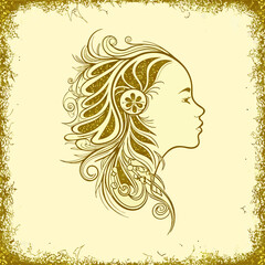 Elegant gold foil silhouette of a beautiful girl. Luxury vector illustration perfect for beauty and fashion designs.