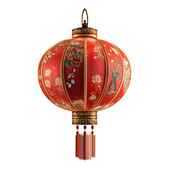 Red lantern with flowers and birds on it. PNG, Transparent