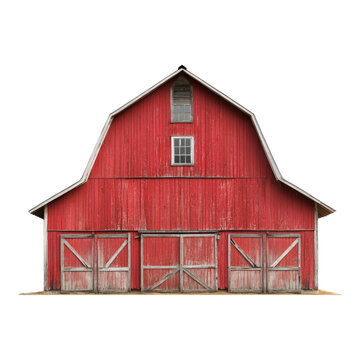 Red barn with a white roof. PNG, Transparent