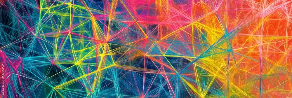 Poster vibrant interconnected lines abstract - abstract of colorful, interconnected lines creating a dynami