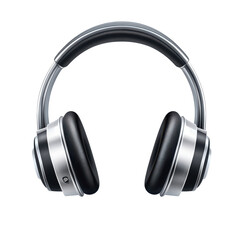 Sleek silver and black headphones audio music listening device isolated on transparent background