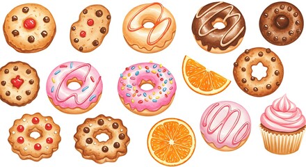 Sweet Delights: A Watercolor Collection of Donuts, Cookies, and Cupcakes AI Generated