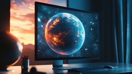Fototapeta premium A colorful digital illustration of a planet on a computer screen
