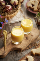 Eiercognac in two shot glasses at Easter