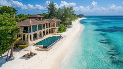 Fototapeta premium Luxury Beachfront Villa with Private Pool and Stunning Ocean Views
