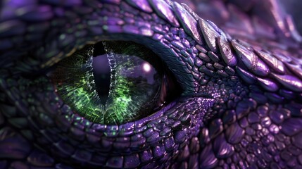 Naklejka premium Fantasy dragon eye close up with bright iris in dramatic lighting
