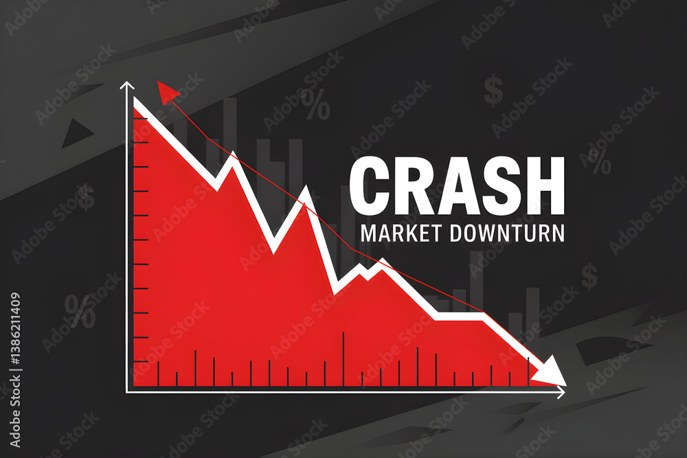 Poster red graph showing a stock market crash and downturn with percentage sign