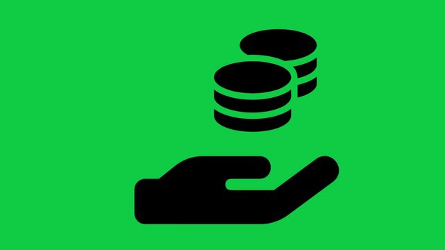 Hand Holding Coins Icon Animation, 4K Financial Symbol Motion Graphic on Green Screen