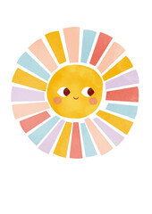 Obraz premium Boho Sun print. Nursery art. Watercolor whimsical sun illustration. Nursery wall art. You are my sunshine
