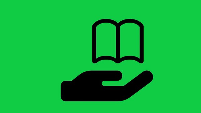 Hand Holding Book Icon Animation, 4K Education Symbol Motion Graphic on Green Screen
